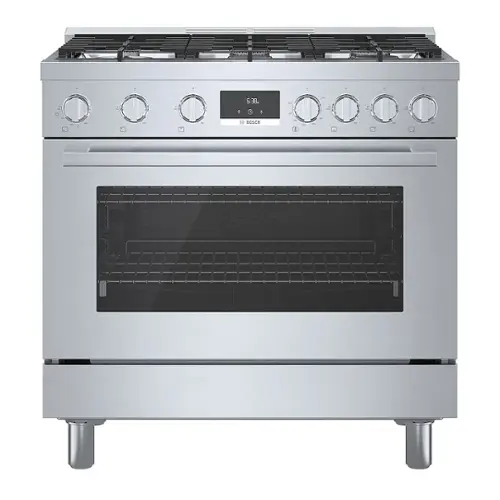 Front. Bosch - 800 Series 3.5 Cu. Ft. Freestanding Gas Convection Range with 6 Dual Flame Ring Burners - Stainless steel.