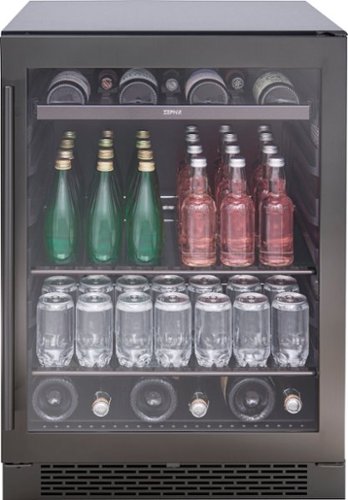 Zephyr - Presrv 24 in. 13-Bottle and 84-Can Single Zone Beverage Cooler - Black stainless steel