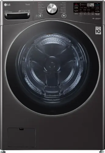 Front. LG - 5.0 Cu. Ft. High-Efficiency Stackable Smart Front Load Washer with Steam and Built-In Intelligence - Black Steel.