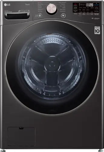 Front. LG - 4.5 Cu. Ft. High-Efficiency Stackable Smart Front Load Washer with Steam and Built-In Intelligence - Black Steel.