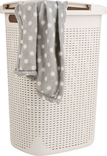 Mind Reader - 60 Liter Slim Laundry Basket, Laundry Hamper with Cutout Handles, Washing Bin, Dirty Clothes Storage - Ivory-Front_Standard 