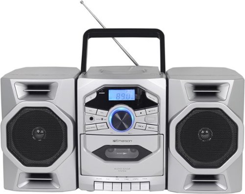 Emerson - Portable CD Player Boombox with Cassette Player, AM/FM Radio, MP3 AUX Input, Detachable Speakers (EPB-4000-SL) - Silver-Front_Standard 
