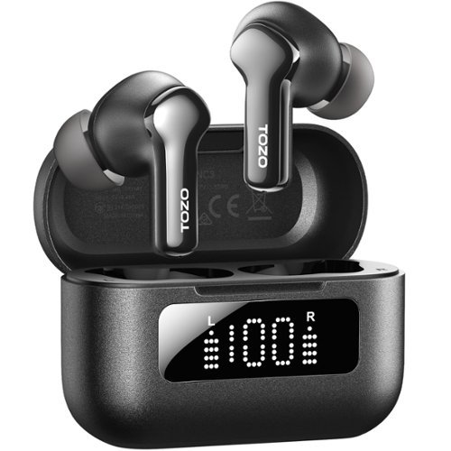 TOZO - NC3 Noise Cancel Earbuds Headphones, 68H, 6 Mics AI Clear Call, Stereo Bass, IPX8, 32 EQ, Low-Latency/Transparent Mode - Black-Front_Standard 
