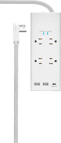 Insignia™ - 4 Outlet/3 USB 1200 Joules Surge Protector Strip - White