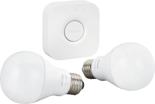 Philips - Geek Squad Certified Refurbished Hue A19 60W Equivalent Wireless Starter Kit - White