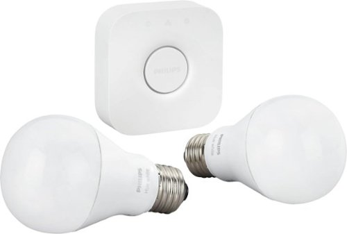 Philips - Geek Squad Certified Refurbished Hue A19 60W Equivalent Wireless Starter Kit - California Residents - White