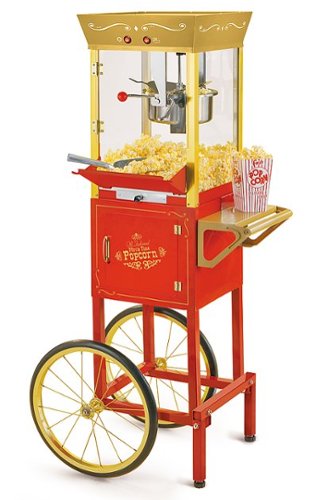 Nostalgia - CCP525RG Vintage 8-Oz. Professional Popcorn Cart, 8-Ounce Kettle, 53 Inches Tall - Black - Gold