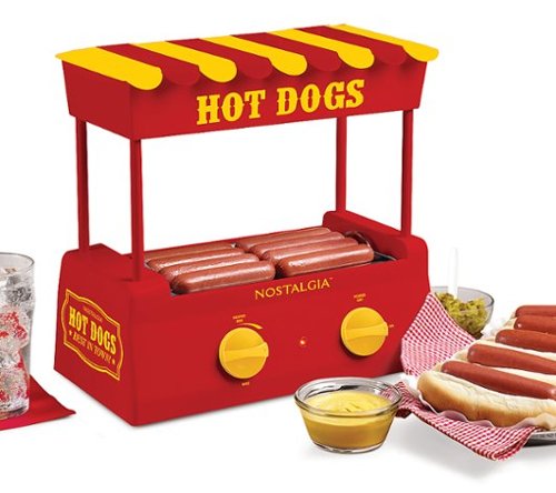 Nostalgia - HDR8RY Hot Dog Roller and Bun Warmer, 8 Hot Dog and 6 Bun Capacity - Red/Yellow