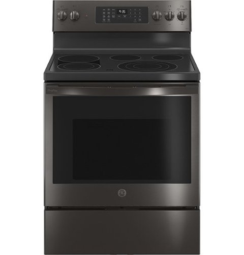 GE Profile - 5.3 Cu. Ft. Freestanding Smart Electric True Convection Range with Hot Air Fry - Black stainless steel