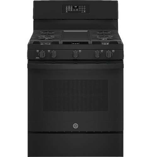 GE - 5.0 Cu. Ft. Freestanding Gas Range with Self-cleaning and Power Boil Burner - Black on Black-Front_Standard 
