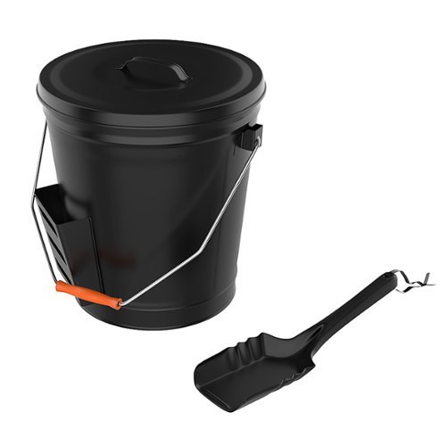 Black Ash Bucket With Lid and Shovel - Pellet Stove and Fireplace Tools by Pure Garden - Black