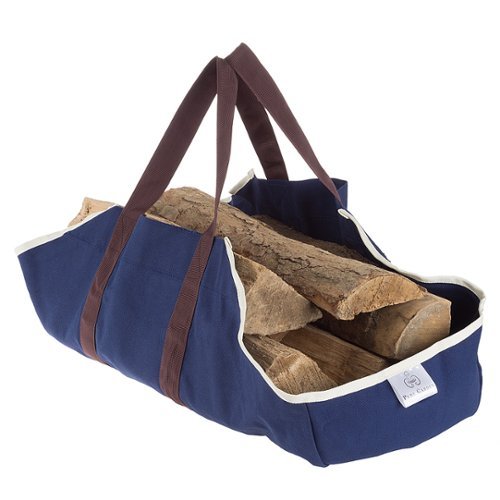  Pure Garden - Heavy Duty Canvas Log Holder Bag with Reinforced Handles for Firepits, Fireplaces and Campfires - Navy Blue