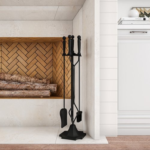  Pure Garden - 5 Piece Fireplace Tool Set- Heavy Duty Essential Tools for Fireplaces, Fire Pits by Lavish Home - Black