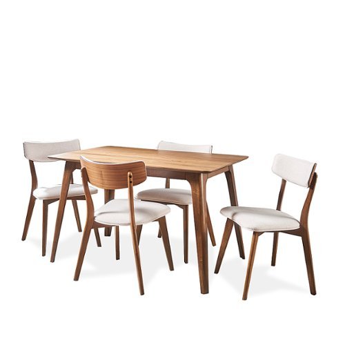 Noble House - Megann Rectangular Mid Century Wood 5 Piece Dining Set - Natural Walnut Finish-Left_Standard 