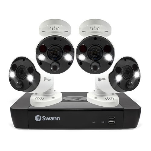 Swann - 8 Channel 2TB NVR, 4 x 4K PoE Cameras, w/Dual LED Spotlights, Color Night Vision & Free Face Detection - Black/White