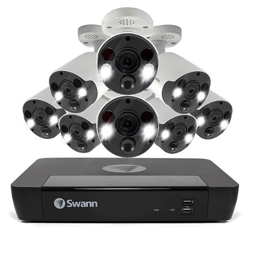 Swann - 8 Channel 2TB NVR, 8 x 4K PoE Cameras, w/Dual LED Spotlights, Color Night Vision & Free Face Detection - White