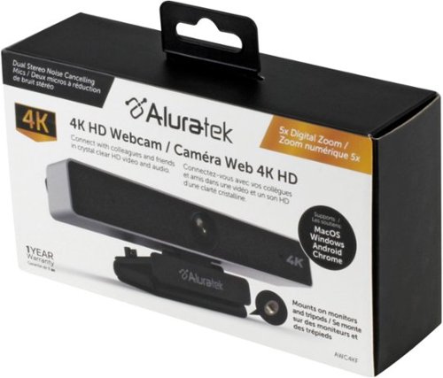 Aluratek 4K Ultra HD Live Broadcast Webcam - Black and Brushed Silver BUY IN EUROPE