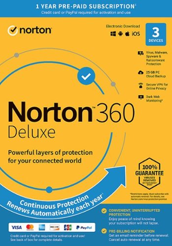 Norton - 360 Deluxe (3 Device) Antivirus Internet Security Software + VPN + Dark Web Monitoring (1 Year Subscription) - Android, Mac OS, Windows, Apple iOS