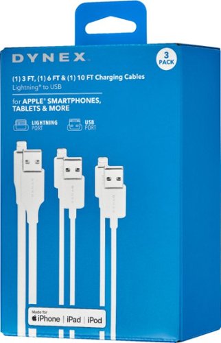 Dynex™ 3'/6'/10' Lightning to USB Charge-and-Sync Cable (3 Pack) - White WHERE TO BUY