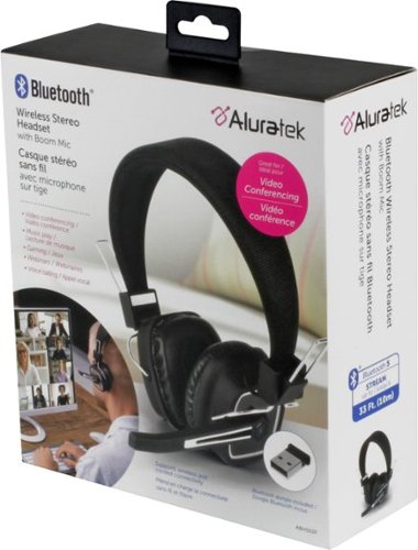 Aluratek Wireless Stereo Headset with Boom Microphone and Bluetooth Dongle - Black BUY IN MIDDLE EAST