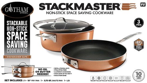 Gotham Steel - StackMaster 3-Piece Aluminum Ultra-Nonstick Cast Textured Ceramic Coating Cookware Set - Copper