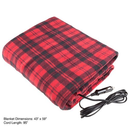  Fleming Supply - Electric Car Blanket- Heated 12V Polar Fleece Travel Throw for Car, Truck &amp; RV- Great for Tailgating &amp; Emergency Kits - Red Plaid