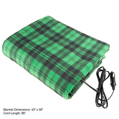 Fleming Supply - Electric Car Blanket- Heated 12V Polar Fleece Travel Throw for Car, Truck & RV- Great for Tailgating & Emergency Kits - Green Plaid