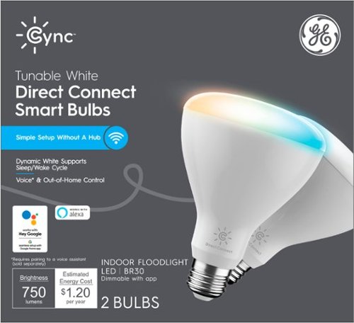 Image of GE - Cync Smart Direct Connect Light Bulbs(2 BR30 Smart LED Light Bulbs), 65W Replacement - Tunable White