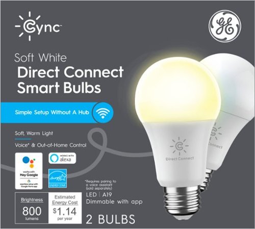 Image of GE - Cync Smart Direct Connect Light Bulbs (2 A19 Smart LED Light Bulbs), 60W Replacement - Soft White