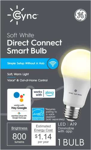 

GE - Cync Smart Direct Connect Light Bulb (1 A19 Smart LED Light Bulb), 60W Replacement - Soft White