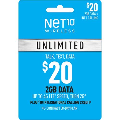 Net10 - $20 Unlimited 30 Day Plan (2GB of data at high speed, then 2G),$10 Int'l Calling Credit Plan (Email Delivery) [Digital]