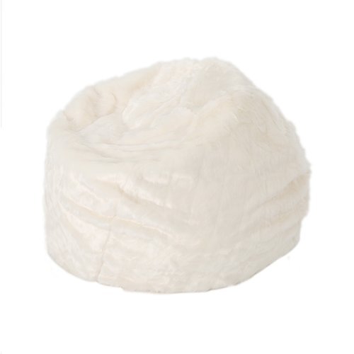 Noble House - Caroga Faux Fur Beanbag Chair - White-Front_Standard 