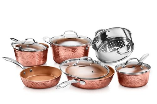 Gotham Steel - Hammered Non Stick 10pc Cookware Set with Glass Lids - Copper