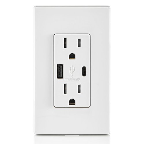Image of Leviton - 5.1A/30WT Duplex Tamper-Resistant Outlets with USB A/C Dual Wall Chargers - White