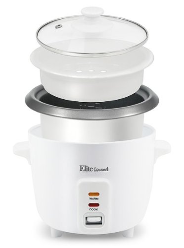  Elite Gourmet - 6-Cup Rice Cooker with Steam Tray - white