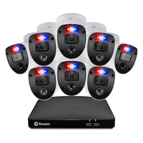  Swann - 8 Channel 1TB, 8x 1080p Enforcer™ Cameras w/ Police Style Flashing Lights &amp; Color Night Vision - White