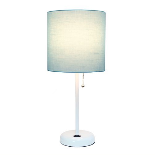 Limelights - Stick Lamp with Charging Outlet and Fabric Shade - White/Aqua