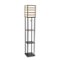 Lalia Home - 1 Light Metal Etagere Floor Lamp with Storage Shelves and Linen Shade, Dark Wood-Front_Standard