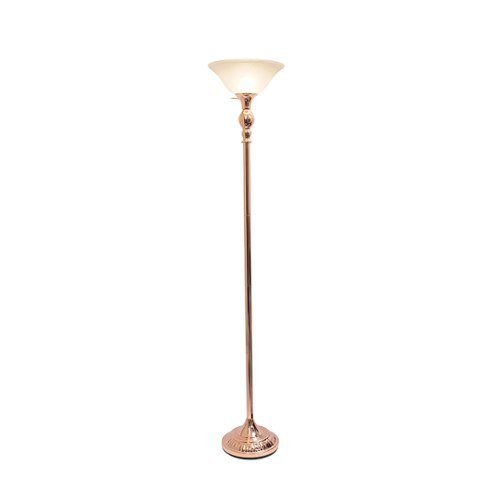 Elegant Designs - 1 Light Torchiere Floor Lamp with Marbleized White Glass Shade - Rose Gold