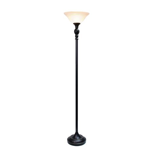 Elegant Designs - 1 Light Torchiere Floor Lamp with Marbelized White Glass Shade - Restoration Bronze and White