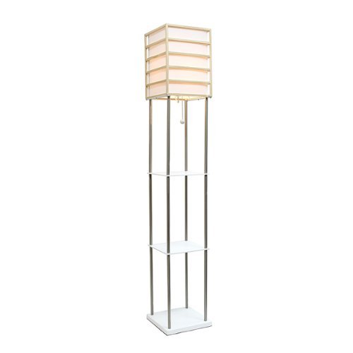 Lalia Home 1 Light Metal Etagere Floor Lamp with Storage Shelves and Linen Shade, Light Wood