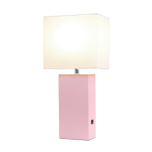 Elegant Designs - Modern Leather Table Lamp with USB and White Fabric Shade - Blush Pink