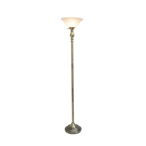 Elegant Designs - 1 Light Torchiere Floor Lamp with Marbleized White Glass Shade - Antique Brass
