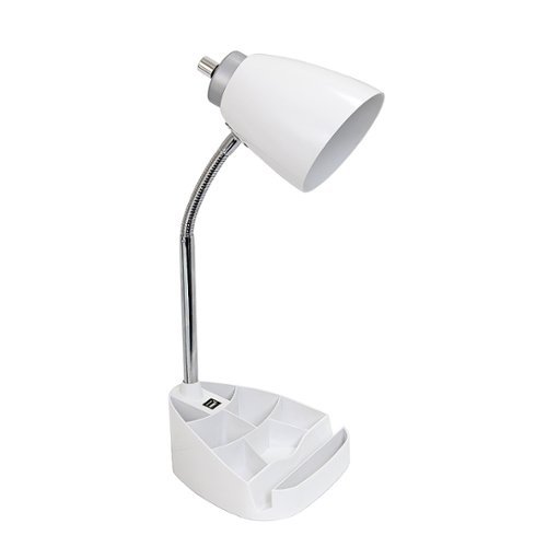 Limelights - Gooseneck Organizer Desk Lamp with iPad Tablet Stand Book Holder and USB port - White