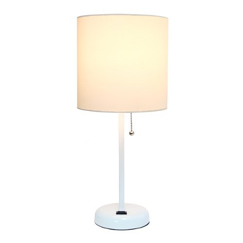 Limelights - Stick Lamp with Charging Outlet and Fabric Shade - White