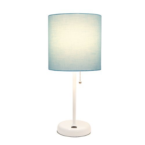 Limelights - Stick Lamp with USB charging port and Fabric Shade - White/Aqua