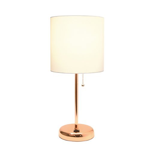 Limelights - Stick Lamp with USB charging port and Fabric Shade - White/Rose Gold