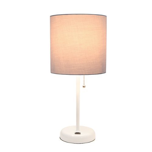 Limelights - Stick Lamp with USB charging port and Fabric Shade - White/Gray