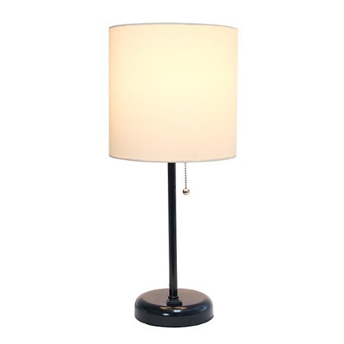 Limelights - Stick Lamp with Charging Outlet and Fabric Shade - Black/White