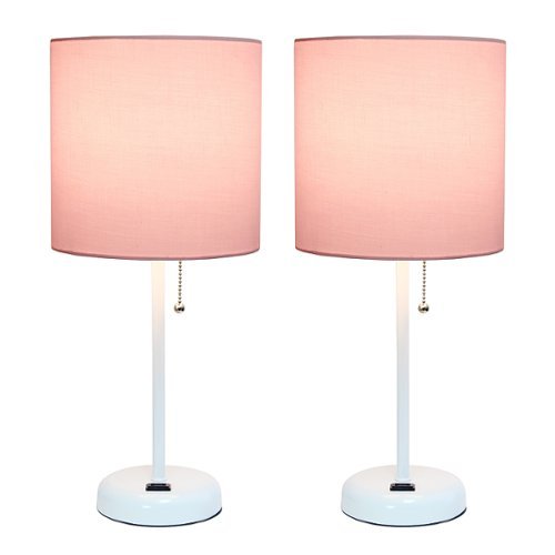 Limelights - Stick Lamp with Charging Outlet and Fabric Shade 2 Pack Set - White/Pink